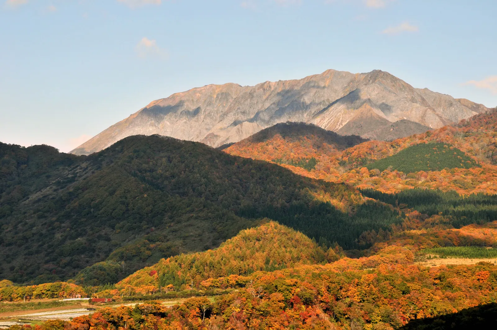2008年秋に鬼女台から見た大山と手前の草地