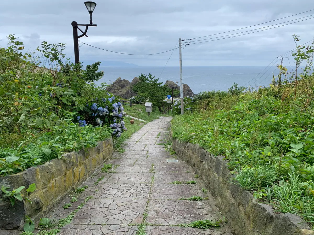 龍飛崎の階段国道へ向かう歩道の実写真