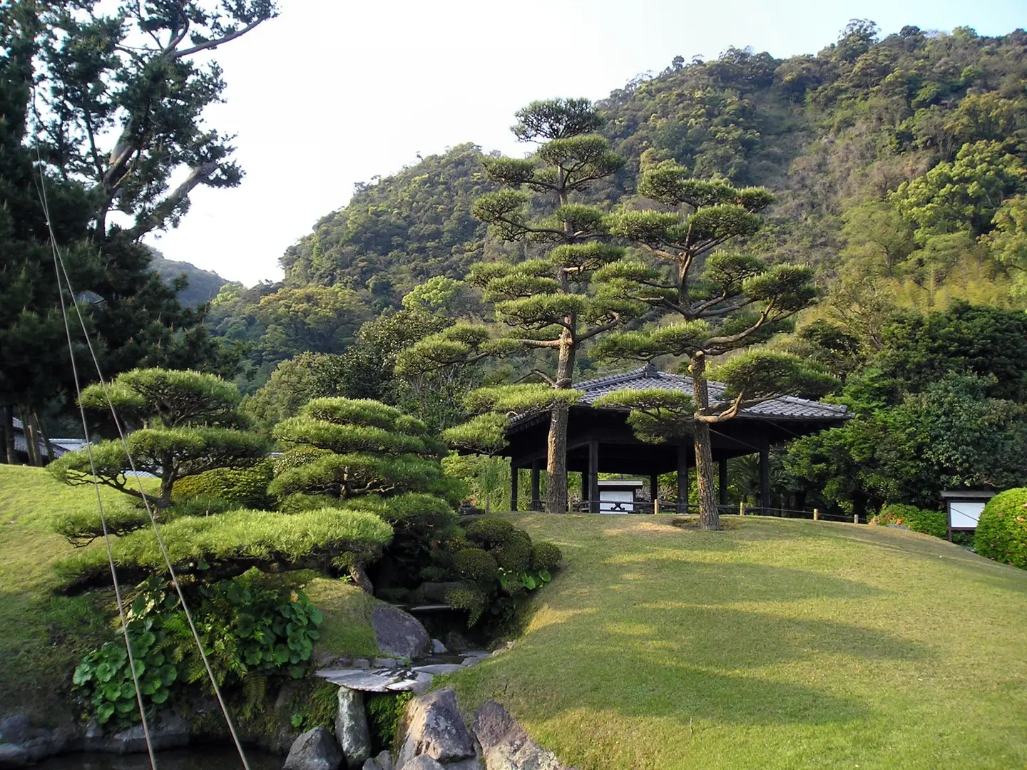 仙巌園の庭園と手入れされた松